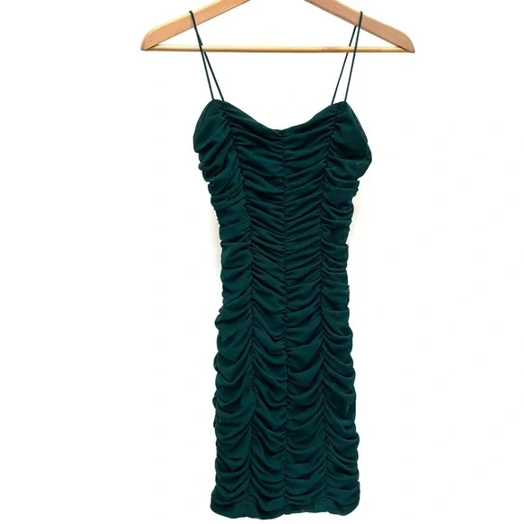 THATSSOFETCH Ballina Mesh Ruched Mini Dress Bodycon Y2K Emerald Green AU 8 US 4 - Picture 7 of 14